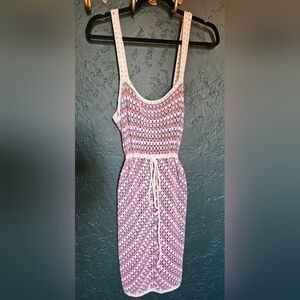 Crochet Tank Midi Dress in Pink and White